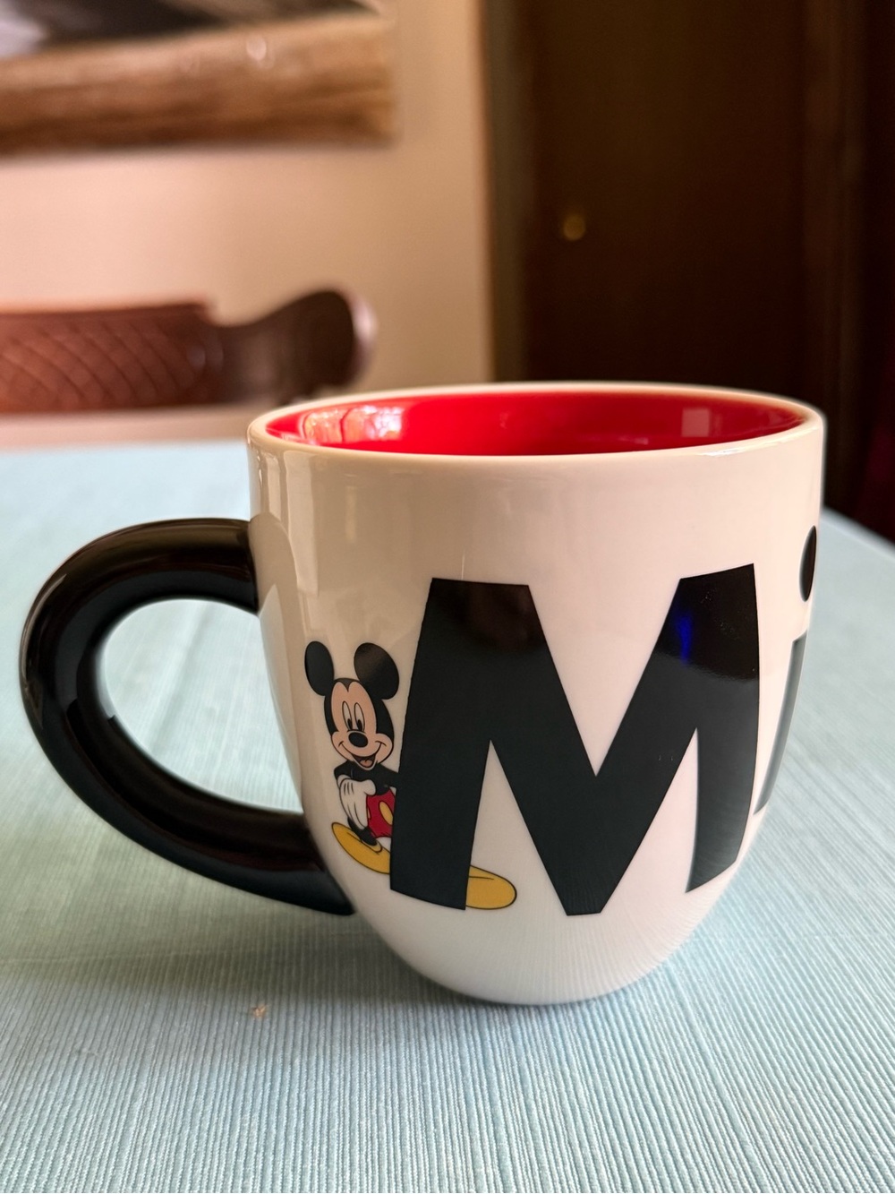 Authentic Disney Mickey Mouse White & Black Ceramic Mug with Red Interior Accent